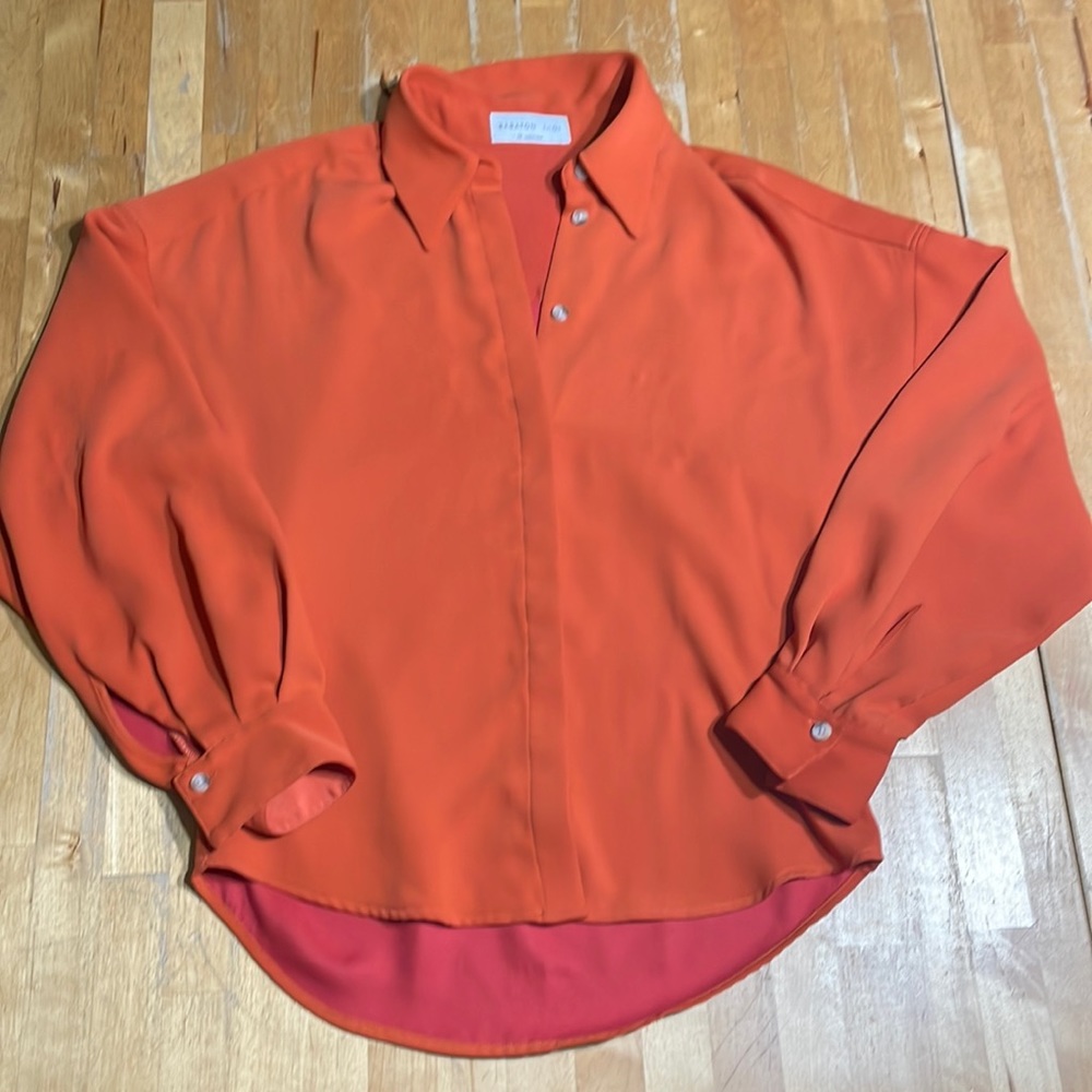 Babaton Orange Long-Sleeve Silk Blouse